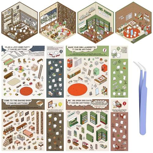 GAROMIA 3d House Sticker Puppenhaus Deko miniatur haus sticker 3D Hausaufkleber Accessoires Spielzeug Vintage Cartoon Aufkleber kinder Szenenaufkleber Bäckereien Szenenaufkleber von GAROMIA