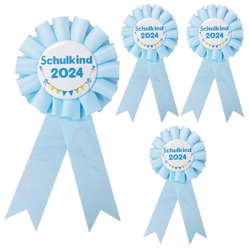 GAROMIA 4 Stück Schulkind 2024 Pin Anstecker Schulkind 2024 für Junge Einschulung Abzeichen zur Schulanfang Einschulung 2024 Button Anstecker Schleife Einschulung Anstecker Deko Schultüte von GAROMIA