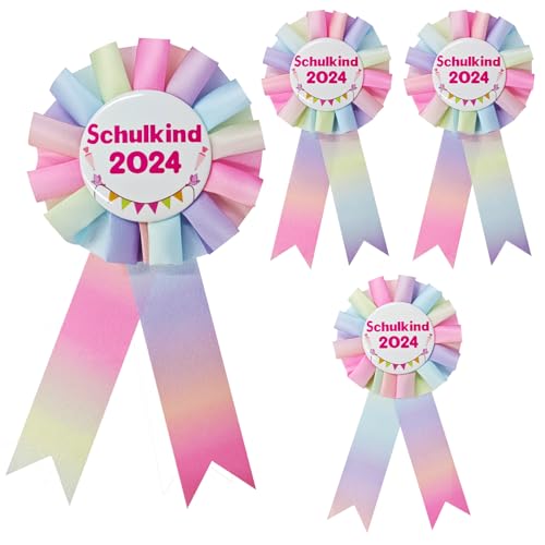 GAROMIA 4 Stück Schulkind 2024 Mädchen Jungen 2024 Pin Anstecker Schulkind 2024 Button Anstecker Schleife Einschulung Anstecker Deko Schultüte Anstecker Pin Deko Schultüte von GAROMIA