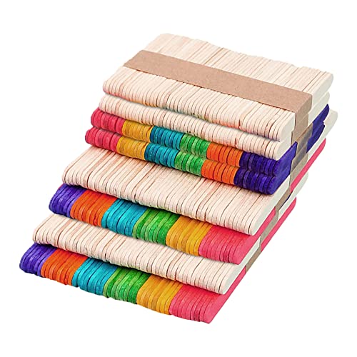 GAROMIA 400 Stück Bunt Holzstäbchen zum Basteln Protokolle Holzstäbchen Eisstiele Holz Popsicle Sticks Set Verschiedenen Größen, Holzeisstiele zum Basteln, Eisstäbchen Holzstäbchen für DIY Handwerk von GAROMIA