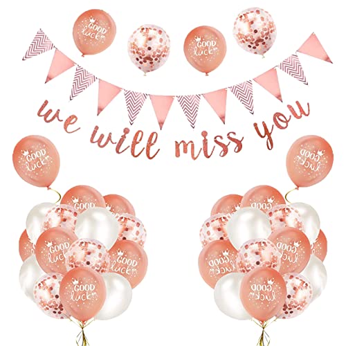 GAROMIA Abschiedsparty Deko We Will Miss You Deko Good Luck Luftballons Dreieck Flagge Banne Ruhestand Deko Wir Werden Dich Vermissen Deko für Absolvent Ruhestandsfeier von GAROMIA