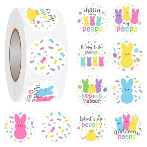 GAROMIA 1000 Stück Oster Sticker Easter Bunny Stickers Frohe Ostern Ostersticker für Eier Ostereier Aufkleber Ostern Runde Frohe Ostern Osterhase Ei Gute zum Ostern Sticker für Geschenk Eier 3cm von GAROMIA