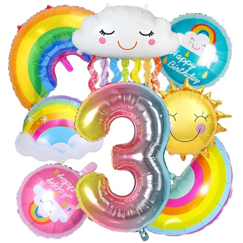 GAROMIA Regenbogen Geburtstagsdeko Mädchen 3 Jahre Regenbogen Geburtstagsdeko Folienballon Wolken Regenbogen Luftballons Folie Ballon Sonne Kindergeburtstag Deko für Mädchen Geburtstag Party von GAROMIA