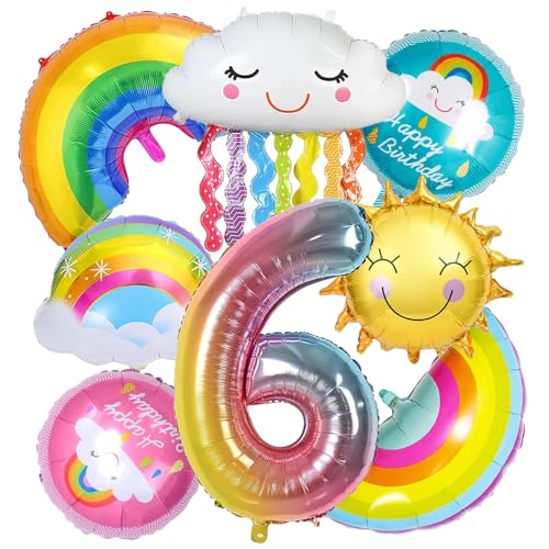 GAROMIA Regenbogen Geburtstagsdeko 6 Folienballon Regenbogen Party Deko Zahl 6 Ballon Folienballon Wolken Geburtstagsdeko Mädchen 6 Jahr Regenbogen Dekoration Luftballons für Mädchen Geburtstag von GAROMIA