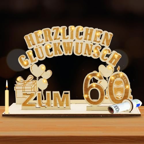 GAROMIA 60 Geburtstag Mann Frau 60. Geldgeschenke Geburtstag Holz Geschenke zum Geburtstag Gästebuch Geldgeschenke Frauen 60 Geburtstag Deko für 60 Jahre Hochzeit Jubiläum Tischdeko von GAROMIA