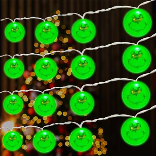 GAROMIA Grin-ch deko Weihnachtsdeko Lichterkette 20 Stück 3m Grin-ch-Leichte Lichterkette Weihnachten Weihnachtsdeko Innen Außen Lichterketten Weihnachtsbeleuchtung Kranz Leuchten für Weihnachtsbaum von GAROMIA