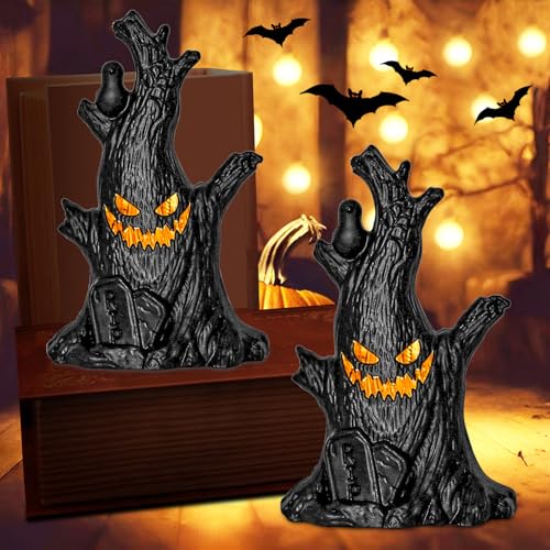 GAROMIA Halloween Deko Geister Baumstumpf mit LED Licht 2 Stück Halloween Geist Deko Innen Halloween Deko Garten Geister Halloween LED Geister Baumstumpf Licht für Halloween Dekoration Party Deko von GAROMIA