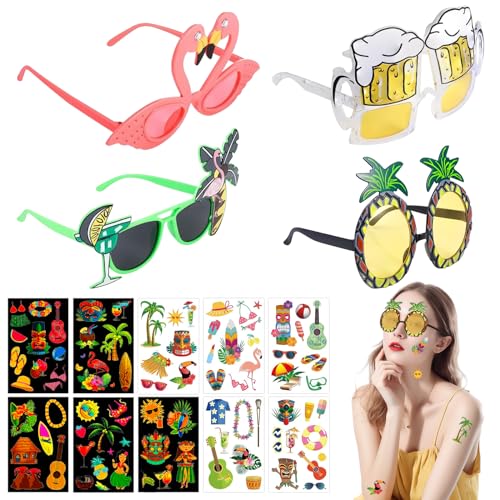 GAROMIA Lustige Brille Sonnenbrille Hawaii Hawaiian Hawaii Tattoo Foto Requisiten Hawaii partybrillen set Hawaii Party Hawaii Sonnenbrille Brille Partygeschenke Damen Kinder Karnevalskostüme Cosplay von GAROMIA