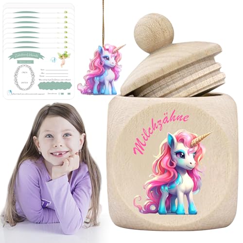 GAROMIA Zahnbox Holz Milchzähne Einhörner Milchzahndose mit Schraubdeckel Zahnbox für Milchzähne Mädchen Zahndose Milchzähne Mädchen Aufbewahrungsbox Zähne Kinder Souvenir Box von GAROMIA