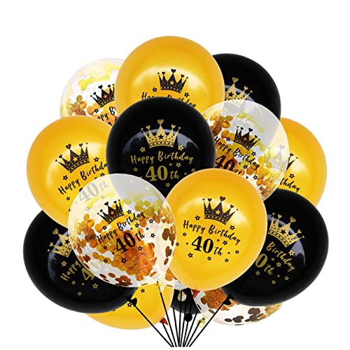 GAROZATION 15st Geburtstag Luftballons 40 Geburtstag Zubehör Golddekor Nummerndruckballons Girlandendekor Dekoration Zum 40-jährigen Jubiläum Goldene Und Schwarze Luftballons Emulsion von GAROZATION