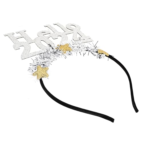 GAROZATION 2024 Zahl Stirnband Haarspange Party-Kopfschmuck Kopfbedeckung für die Silvesterparty haarclips haarnadeln Neujahrsparty-Stirnband neues jahr stirnband Filzstoff Silver von GAROZATION