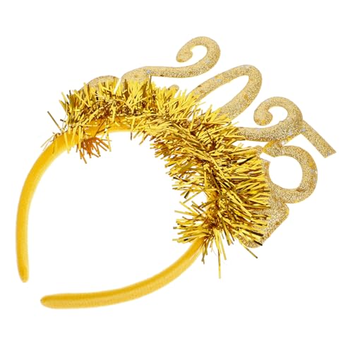 GAROZATION 2025 Stirnband Weihnachtsfeier frohes neues jahr kopfschmuck Tiara für Silvester 2024 Party Haarband Neujahr Haarschmuck Frohes neues Stirnband neujahr stirnband tiara Stoff Golden von GAROZATION