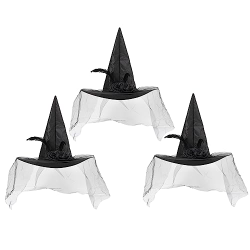 GAROZATION 3st Abschlussballkleid Hexenhaarband Halloween-kostümzubehör Zubehör Für Hexenkostüme Halloween-kostüme Für Frauen Neuartige Kappen Halloween-party-hexenhut Dekor Federn Black von GAROZATION