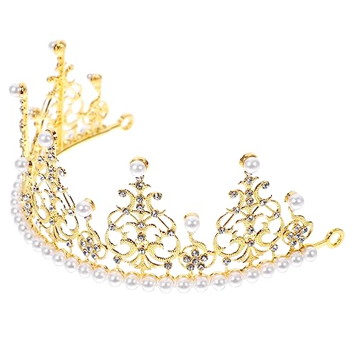 GAROZATION Perlenkrone Glücklich Geburtstagskuchen Party Tortenaufsätze für Geburtstage hochzeitsdeko prinzessinen krone wedding Tiara für Frauen geburtstag kopfschmuck Legierung Golden von GAROZATION