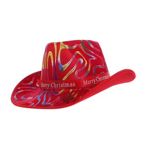 GAROZATION Weihnachtsmütze Cowboyhut Mit Kuh-print Halloween-accessoires Westlicher Trachtenhut Cowboy-hut Cowgirlhüte Frauen Weihnachtsmann-cowgirl-hut Westernhüte Für Damen Cowboyhüte Stoff von GAROZATION