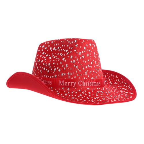 GAROZATION Weihnachtsmütze Weihnachtsmannmütze Cowboyhüte Cowboyhut-party Cowboyhut Mit Kuh-print Weihnachtskostümzubehör Für Frauen Cowboy-westernhut Westernhüte Für Damen Stoff Rot von GAROZATION