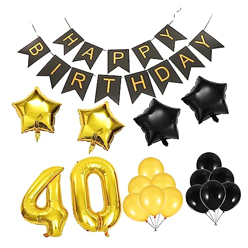 GARVALON 1 Satz Geburtstagsfeier Wimpelfahnen zum Geburtstag zum 40 geburtstag Geburtstagsflagge Helium ballons balloons Zahlenballon Szenenlayout-Sprechblasen Aluminiumfolie von GARVALON