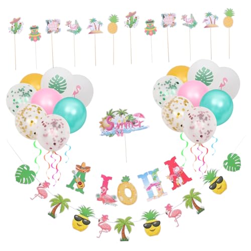 GARVALON 1 Satz hawaiianische Dekoration Konfetti-Luftballons Geburtstag Ballon Kuchen Topper Banner Geburtstagsfeier Ballon luftbalondeko party banner Geburtstagsballon Partyzubehör papier von GARVALON