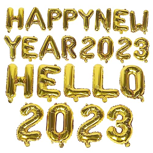 GARVALON Luftballons Set Bunte Luftballons 1 Set Happy New Year Folienballons 2023 Luftballons Für Neujahrsdekoration Home Decor Balloons Party Set Mit Goldenen Hello 2023 Ballons von GARVALON