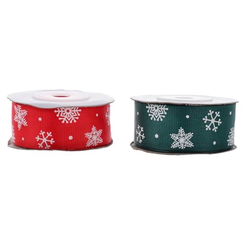 GARVALON 2 Rollen Weihnachtsband Weihnachtsbänder Aus Draht Weihnachten Verdrahtetes Band Weihnachtsverpackungsband Geschenkband Selber Machen Schneemusterbänder Bastelband Machen Polyester von GARVALON