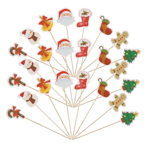 GARVALON 24 Stück Obstspieße Im Weihnachtsstil, Einweg-obststäbchen Für Urlaubspartys, Praktische Cupcake-topper, Zuverlässige Obstspieße von GARVALON