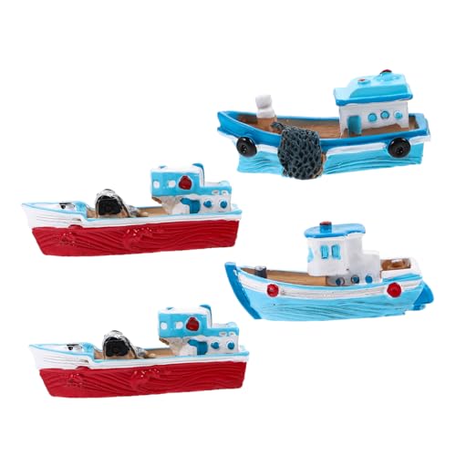 GARVALON 4 Stück Fischerbootverzierungen Mikrospielzeug Fischereischiff-Schmuck Mini-Segelboot Miniatur offic cutermesserser Spielzeug Piratenschiff Tischdekoration Tischboot Ornament Harz von GARVALON