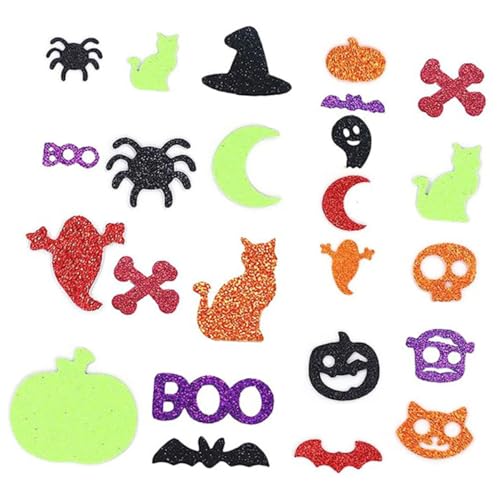 GARVALON 500 Stück Halloween Glitzerschaum Bastelaufkleber Geisterschaumaufkleber Halloween Bastelaufkleber Gruselige Aufkleber Geschwollene Kürbisaufkleber Halloween Schaumstoff von GARVALON