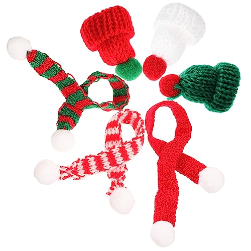 GARVALON 6St bastelmaterial Weihnachten weihnachtbaumsdeko Handmade weihnacjtsdeko Mini-Weihnachts-Strickmütze Mini-Schals Mini-Weihnachtsmütze Weihnachtsminimütze und -schal Garn von GARVALON