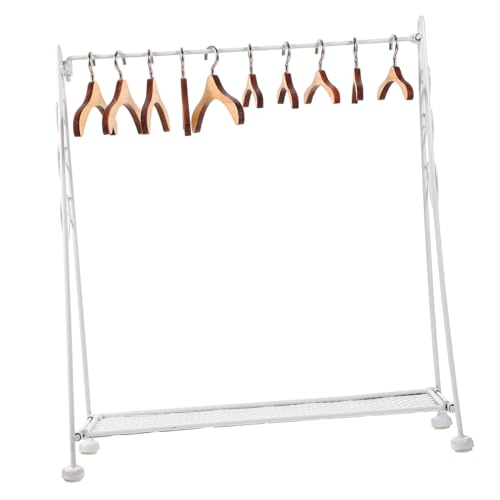 GARVALON Faltbarer Puppen Kleiderständer Aus Weißem Mit 10cm Und 6cm Kleiderbügel 11 Teiliges Set Für Kleidung Und Puppenmöbel Miniatur Kleideraufbewahrung von GARVALON