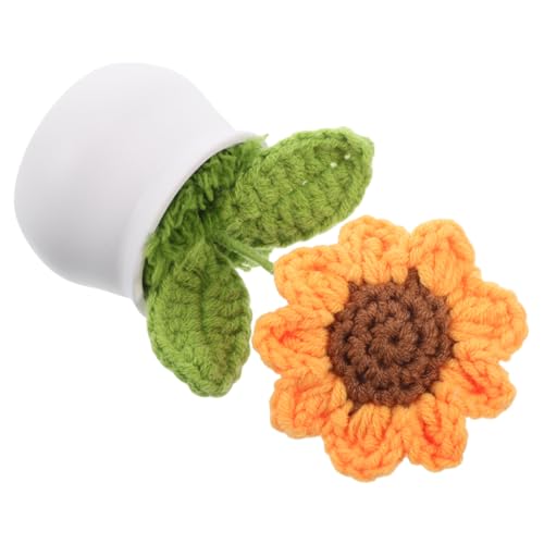 GARVALON Simulierte Sonnenblume Auto Pflanzen Plüschblumen Sonnenblumenplüsch Gehäkelte Sonnenblume Gestrickte Blumen Süße Häkelarbeit Gestrickte Sonnenblume Gehäkeltes Autodekor Garn von GARVALON