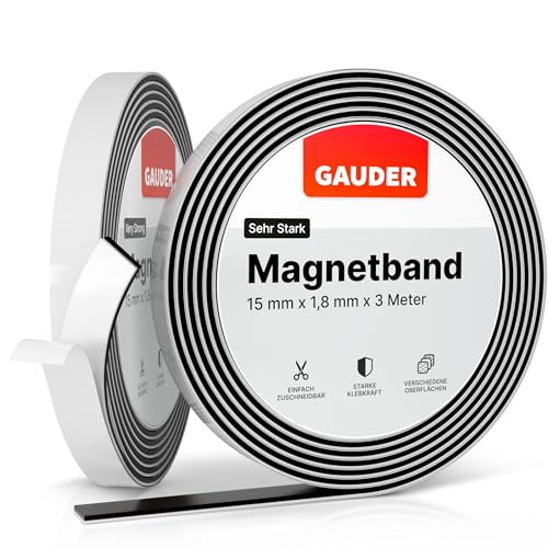 GAUDER Magnetband selbstklebend | Magnetstreifen mit extra starkem Kleber | Magnetklebeband (3 m) von GAUDER