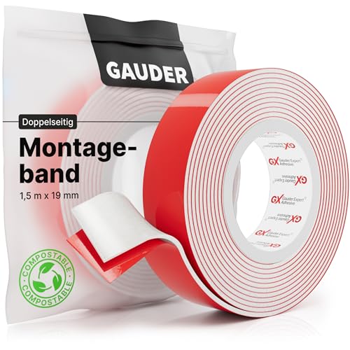 GAUDER Montageband (1,5 m x 19 mm) | Doppelklebeband | Montageklebeband | Spiegelklebeband | Doppelseitiges Klebeband von GAUDER