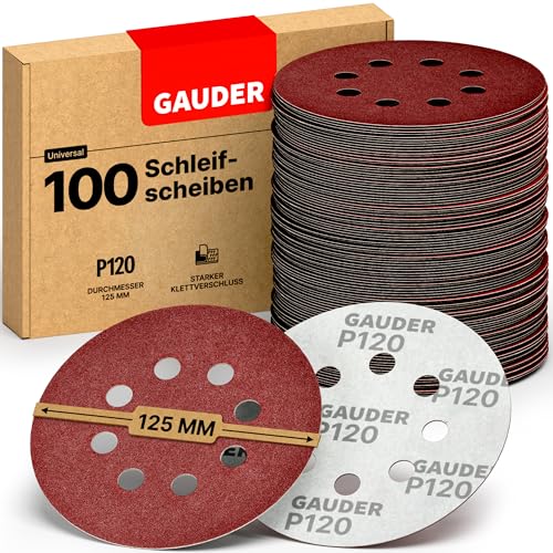 GAUDER Schleifscheiben für Exzenterschleifer Ø 125mm | 100 Stück Schleifpapier Klett | 8 Loch Schleifblätter rund | Körnung P120 von GAUDER