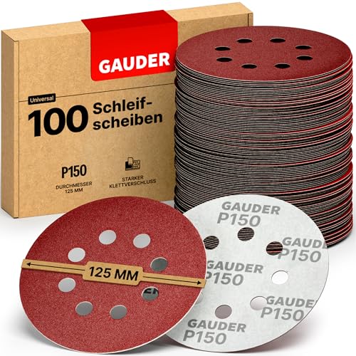 GAUDER Schleifscheiben für Exzenterschleifer Ø 125mm | 100 Stück Schleifpapier Klett | 8 Loch Schleifblätter rund | Körnung P150 von GAUDER