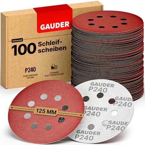 GAUDER Schleifscheiben für Exzenterschleifer Ø 125mm | 100 Stück Schleifpapier Klett | 8 Loch Schleifblätter rund | Körnung P240 von GAUDER