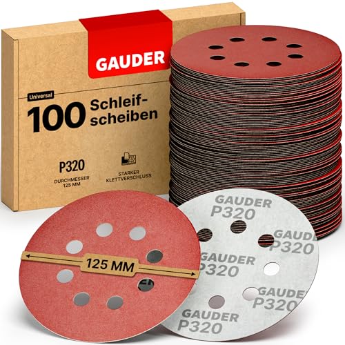 GAUDER Schleifscheiben für Exzenterschleifer Ø 125mm | 100 Stück Schleifpapier Klett | 8 Loch Schleifblätter rund | Körnung P320 von GAUDER