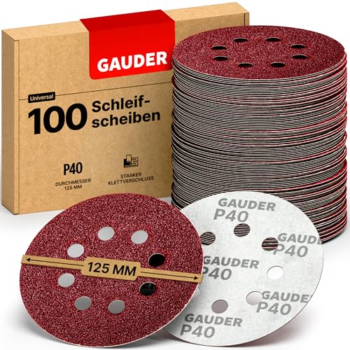 GAUDER Schleifscheiben für Exzenterschleifer Ø 125mm | 100 Stück Schleifpapier Klett | 8 Loch Schleifblätter rund | Körnung P40 von GAUDER