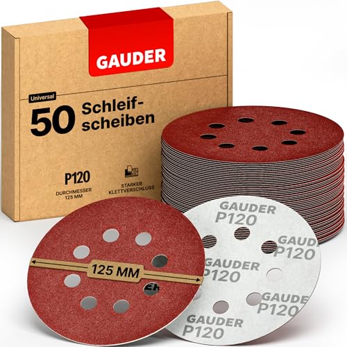 GAUDER Schleifscheiben für Exzenterschleifer Ø 125mm | 50 Stück Schleifpapier Klett | 8 Loch Schleifblätter rund | Körnung P120 von GAUDER