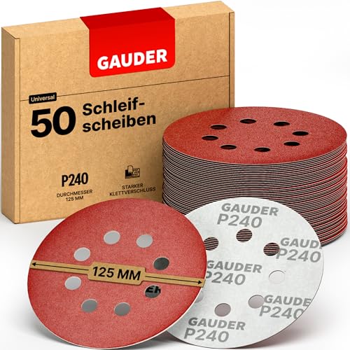 GAUDER Schleifscheiben für Exzenterschleifer Ø 125mm | 50 Stück Schleifpapier Klett | 8 Loch Schleifblätter rund | Körnung P240 von GAUDER