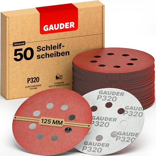 GAUDER Schleifscheiben für Exzenterschleifer Ø 125mm | 50 Stück Schleifpapier Klett | 8 Loch Schleifblätter rund | Körnung P320 von GAUDER