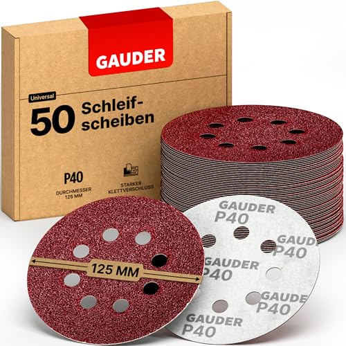 GAUDER Schleifscheiben für Exzenterschleifer Ø 125mm | 50 Stück Schleifpapier Klett | 8 Loch Schleifblätter rund | Körnung P40 von GAUDER