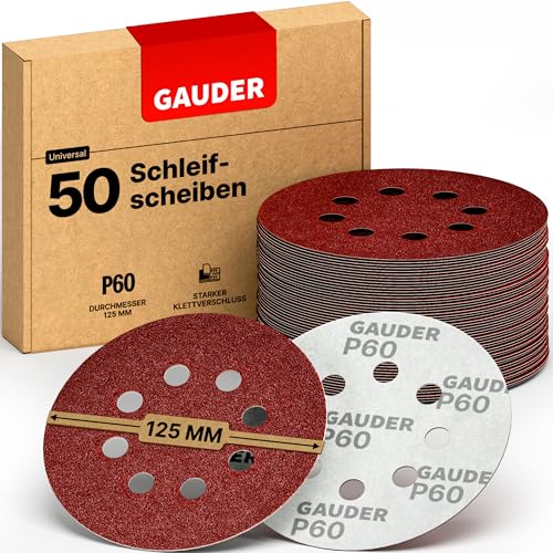 GAUDER Schleifscheiben für Exzenterschleifer Ø 125mm | 50 Stück Schleifpapier Klett | 8 Loch Schleifblätter rund | Körnung P60 von GAUDER