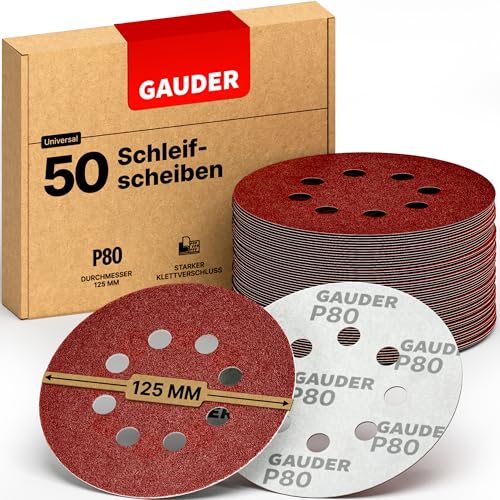 GAUDER Schleifscheiben für Exzenterschleifer Ø 125mm | 50 Stück Schleifpapier Klett | 8 Loch Schleifblätter rund | Körnung P80 von GAUDER