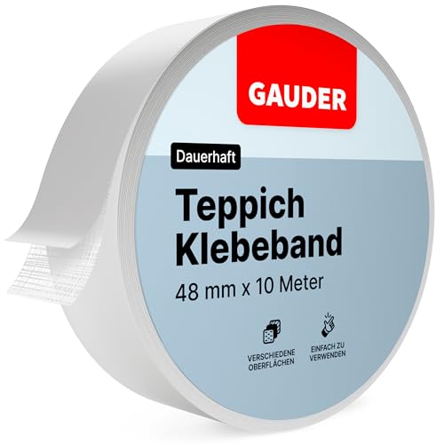 GAUDER Teppichklebeband (10 m) | Klebeband für Bodenbeläge, Treppenstufen und mehr | Teppichband doppelseitig für Renovierungsarbeiten von GAUDER