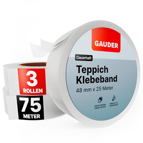 GAUDER Teppichklebeband (25m) | 3er Pack Klebeband für Bodenbeläge, Treppenstufen und mehr | Teppichband doppelseitig für Renovierungsarbeiten von GAUDER