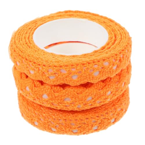 GAXIRE 3 Rollen Selbstklebendes Spitzenband Scrapbooking-spitzenbänder Karten, Bänder Herstellen Bastelband Selbstgemachtes Abklebeband Spitzen-diy-bänder Magnetband Baumwolle Orange von GAXIRE