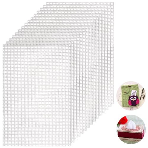 GBACHOOSE 15 Stück Mesh Canvas Sheets, 50 x 33cm Kunststoffgitter, Kunststoff Kreuzstich für Stickerei, Stricken und Häkelprojekte von GBACHOOSE