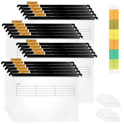 GBACHOOSE 20 Stück Hängeregister A4 Hängemappen mit Tabs und Karteneinsätzen, Hängeordner Transparent Hängetasche, Hängehefter A4 für Schule, Büro, Bibliothek, Desktop-Aktenaufbewahrung von GBACHOOSE