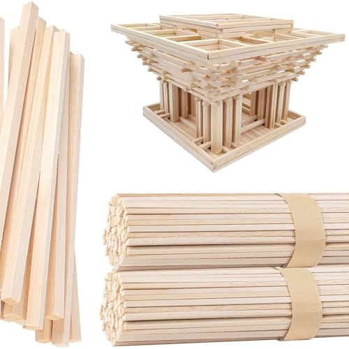 GBACHOOSE 200 Stück Holzstäbe Quadratisch, Holzstäbchen zum Basteln 30cm x 6 mm x 6 mm, Holzleisten zum Basteln, Kantholz, Bastelholz, Balsaholz für DIY Projekte, Handschnitzerei, Holzhandwer von GBACHOOSE