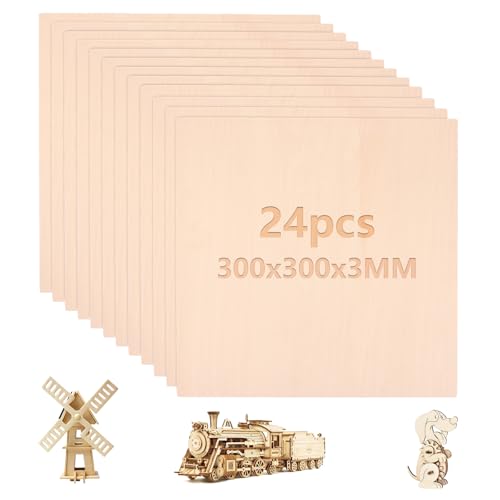 GBACHOOSE 24 Stück Holzplatte 300 x 300 x 3 mm Sperrholzplatte, Bastelholz, Lindenholz zum Schnitzen, Holzplatten für Laserprojekte, Basteln, DIY Modell, Gemälde Kunst von GBACHOOSE